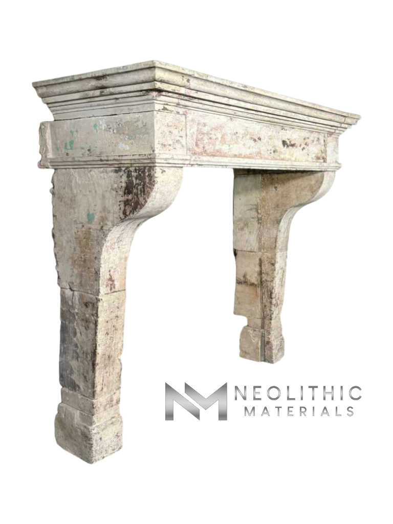 French Antique 18th Century Limestone Fireplace